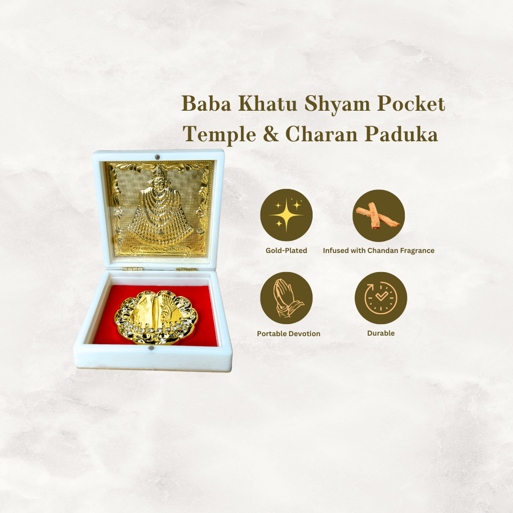 24KT Gold Plated Baba Khatu Shyam Idol with Charan Paduka