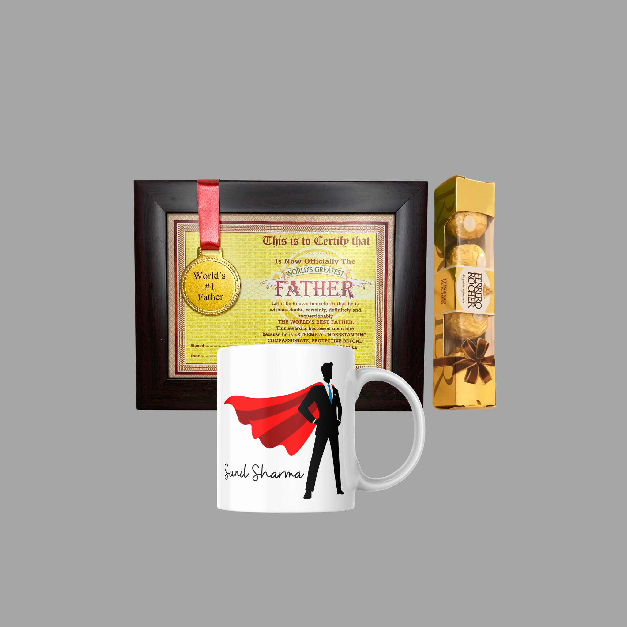 World's Best Father Father's Day Gift Combo with Medal Frame,  ' World's Best Dad ' Customizable Mug & Chocolate for  Dad's Birthday/Father's Day/ Appreciation for Father/Gift for Papa/Daddy/Dad