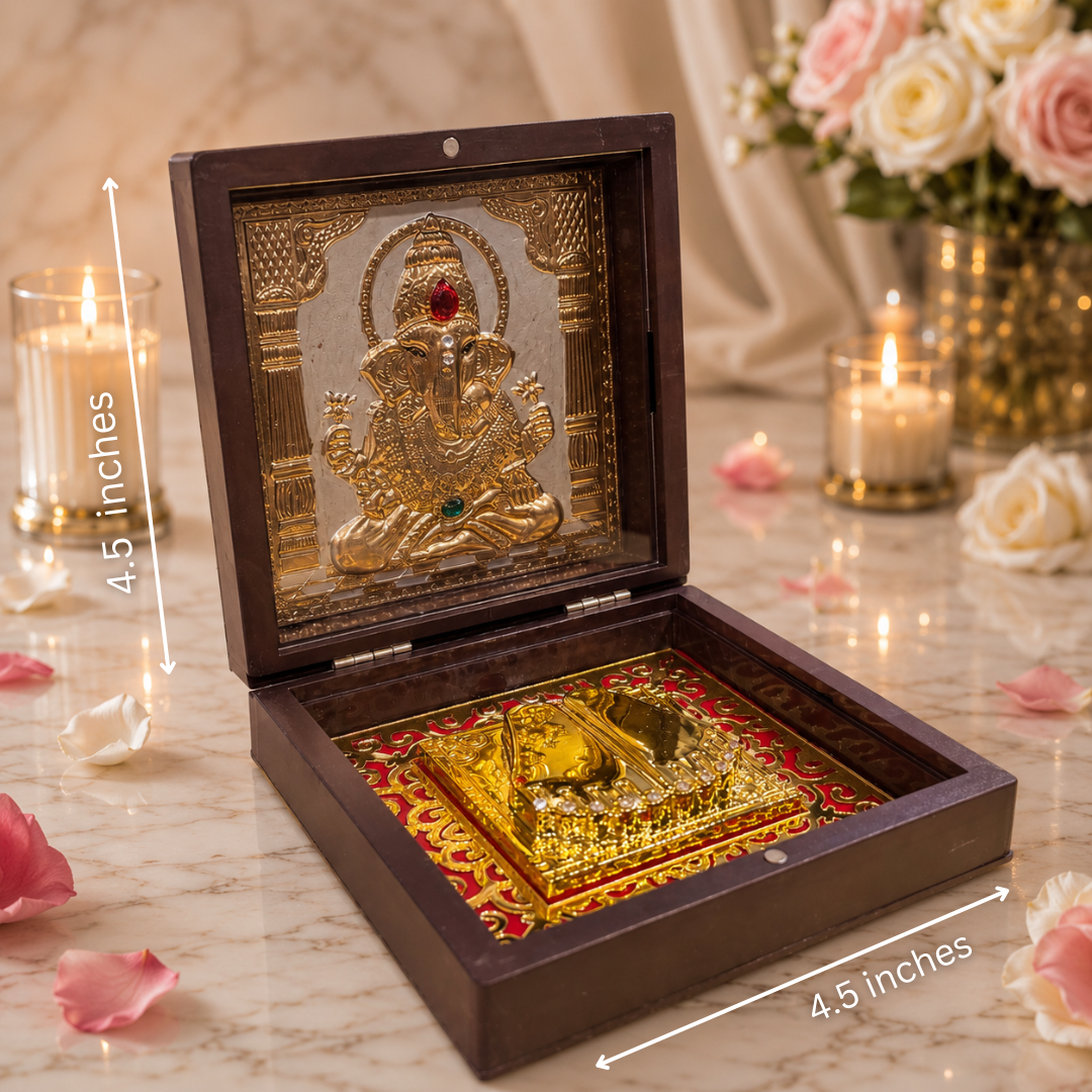 24KT Gold Plated Lord Ganesha Idol with Charan Paduka