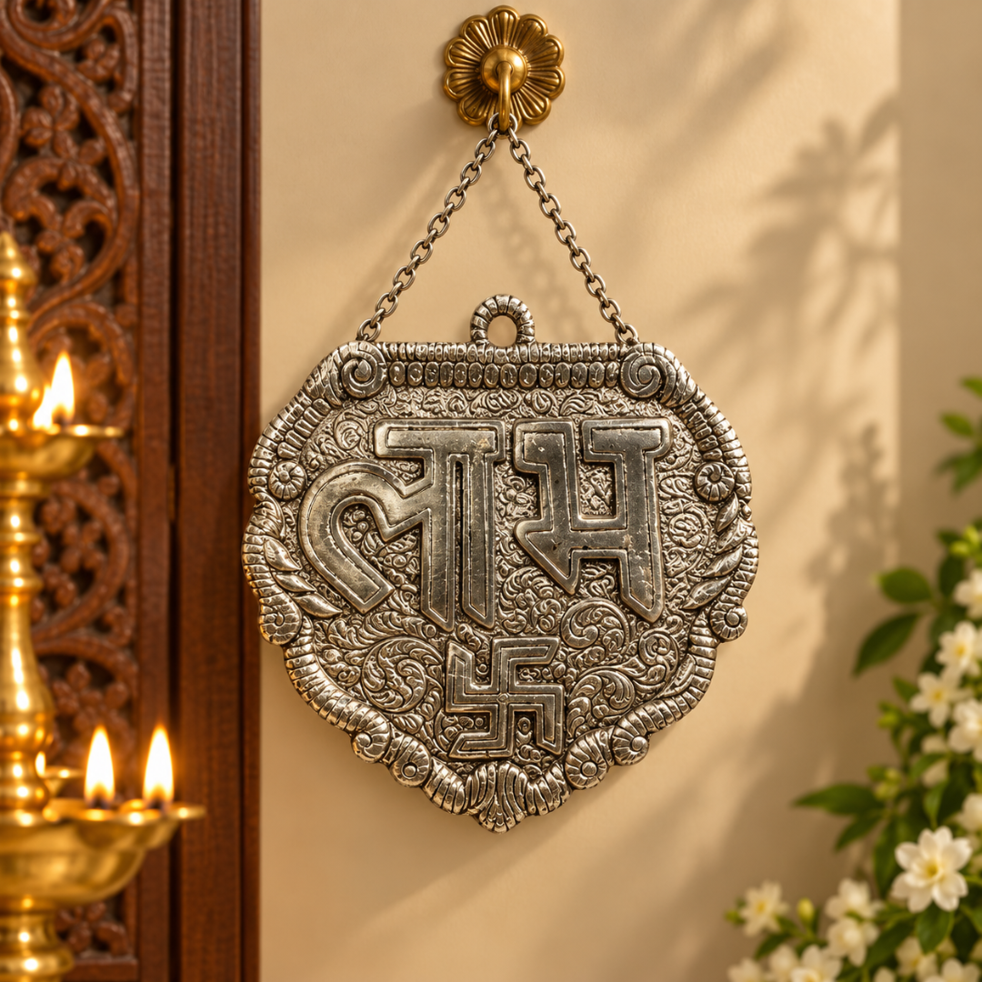 999 Silver Plated Shubh Labh Hanging Set in Premium Velvet Gift Box