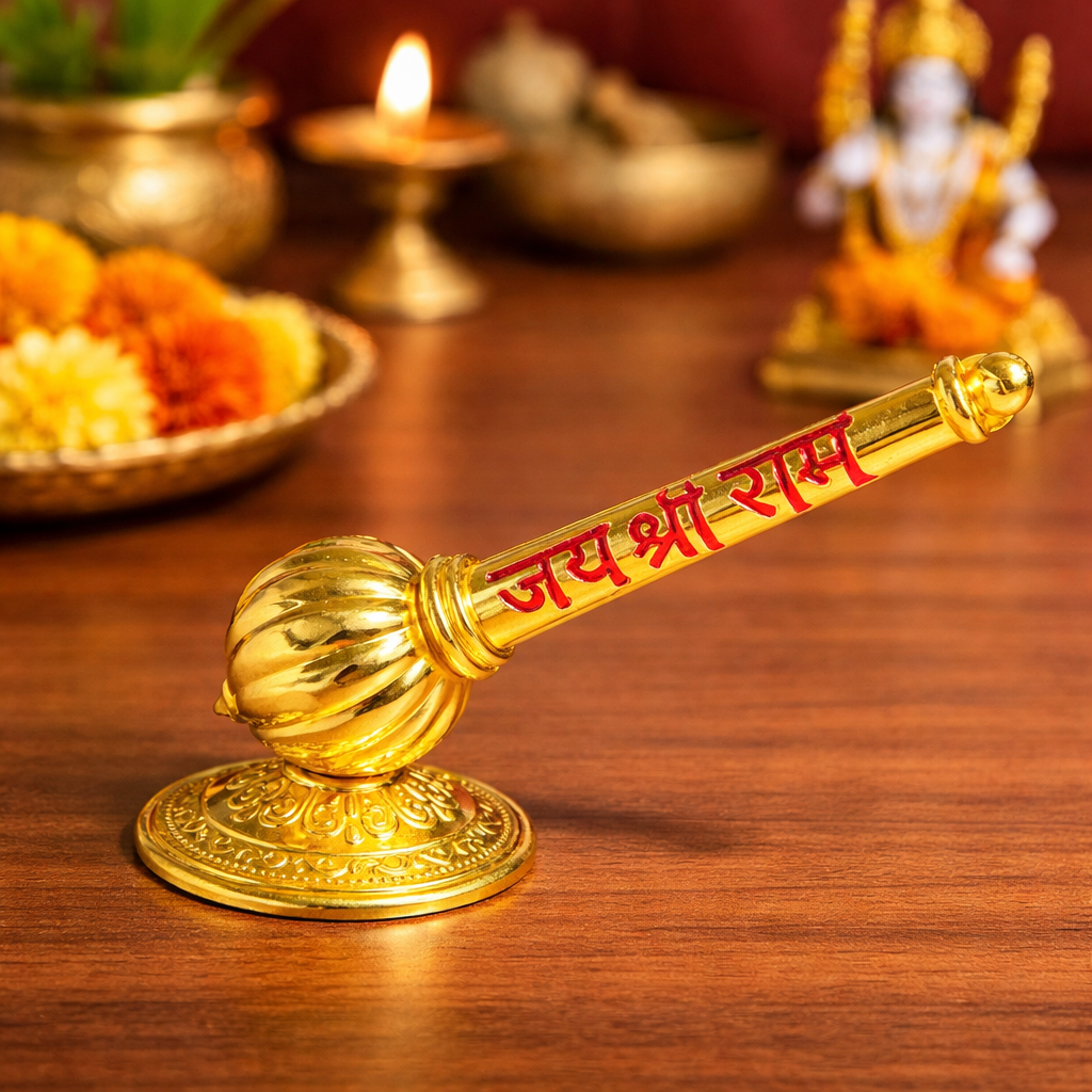 Lord Hanuman Ji Gada with Jai Shree Ram Engraving Idol  (Size 10 × 3.5 × 3.5 cm)