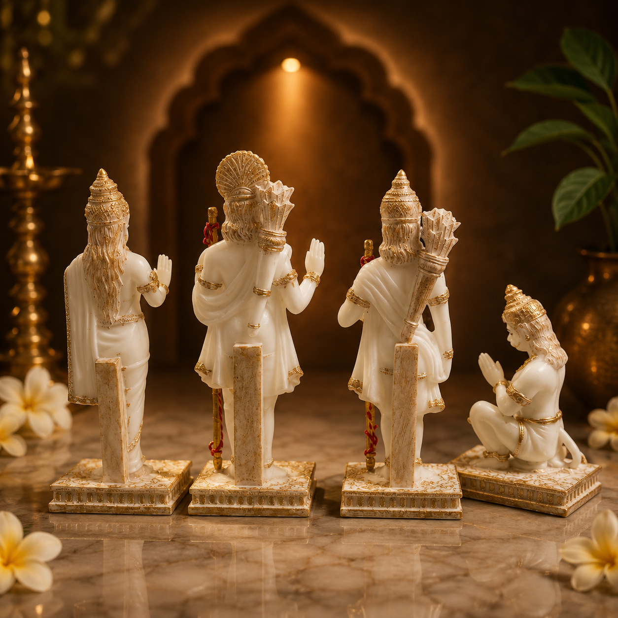 Ram Darbar Idol with Lord Ram, Sita, Laxman & Hanuman Murti Statue | 9 Inch Marble Finish Resin