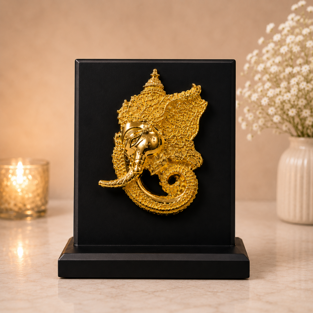 24k Gold Plated Ganesh Ji Idol in Gift Box (5 x 6 Inches)