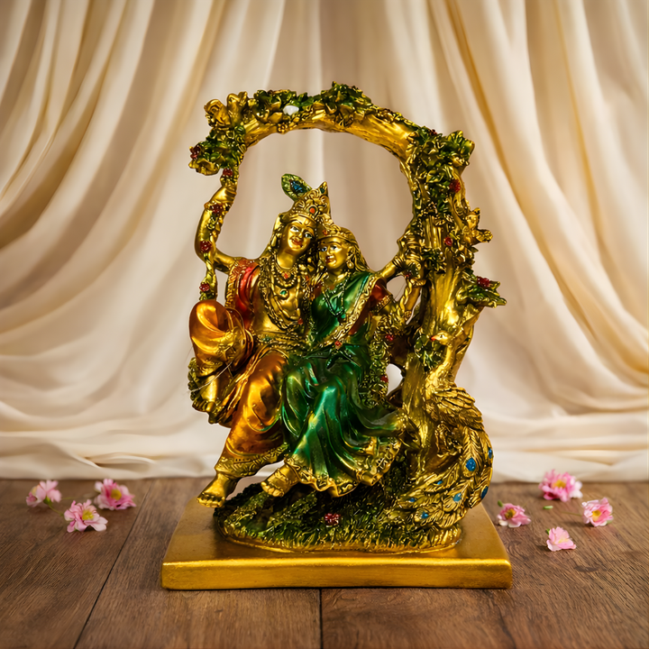 Radha Krishna on Swing Jhula Statue Idol Showpiece Murti (Resin, 10 Inch)