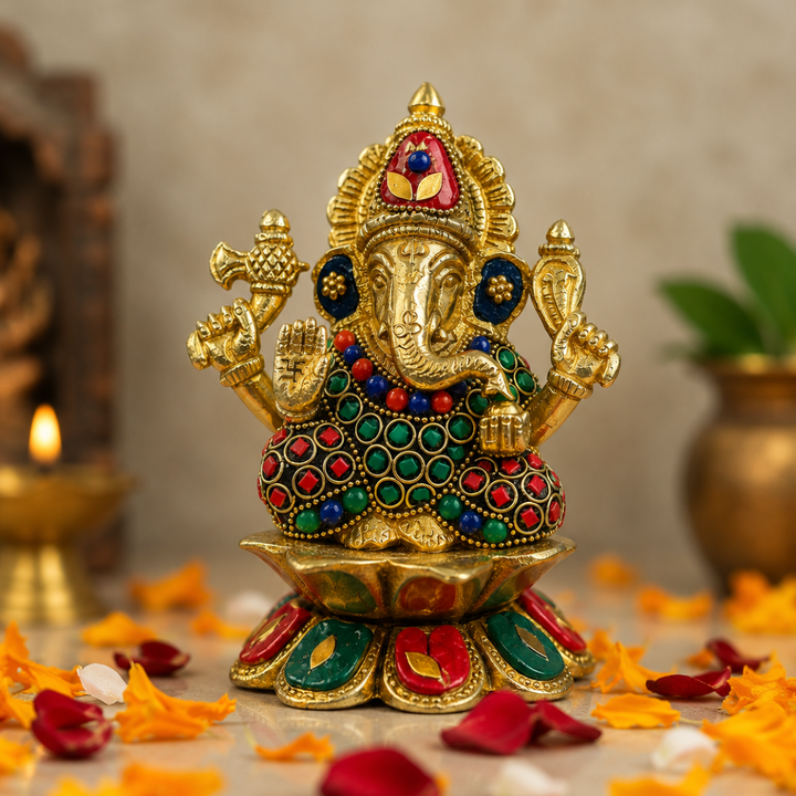 100% Pure Brass Lord Ganesha Idol (5 Inches)