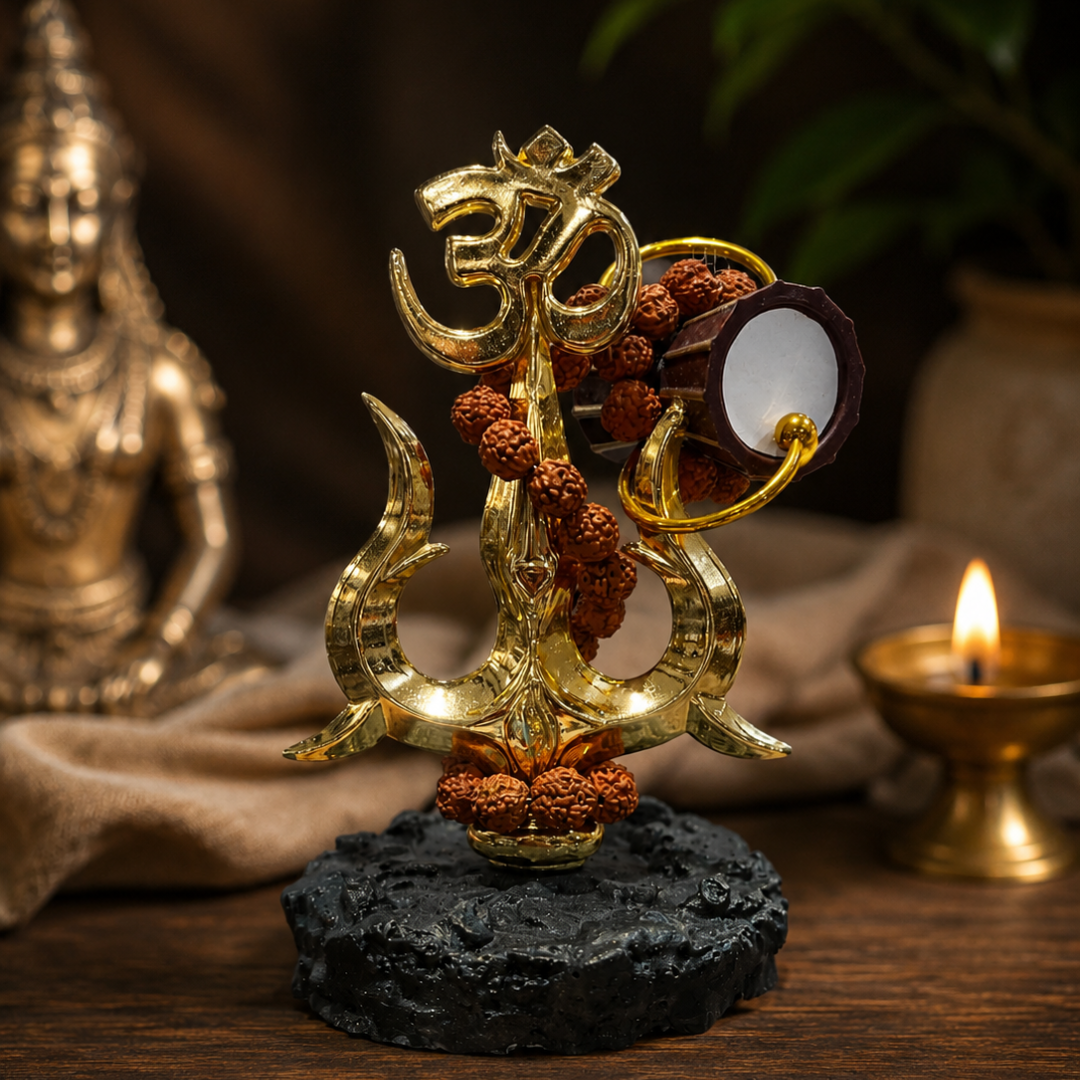 Luxury Shiv Chalisa Gift Hamper with Shiva Trishul Idol & Wooden Shiv Chalisa in Premium Velvet Box