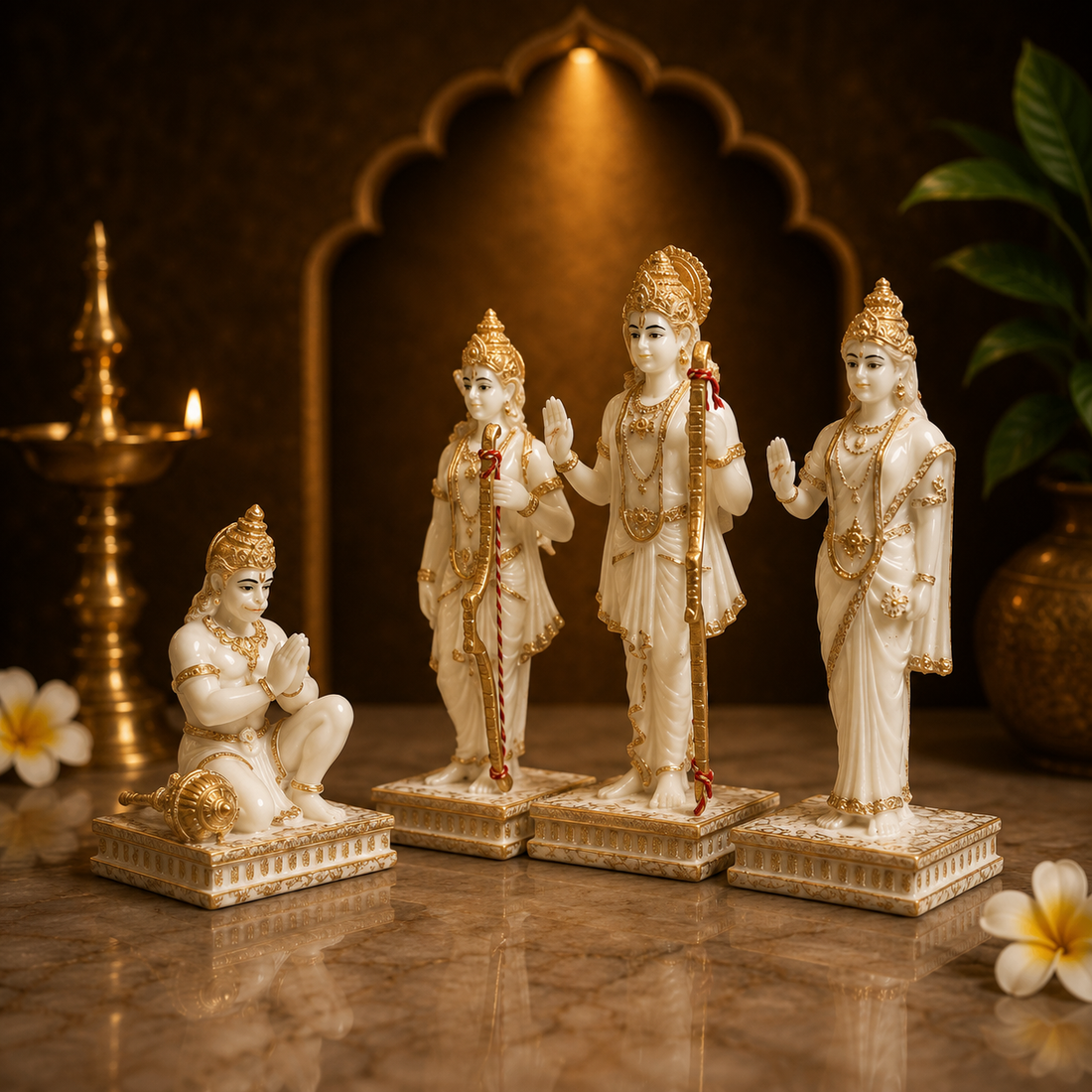 Ram Darbar Idol with Lord Ram, Sita, Laxman & Hanuman Murti Statue | 9 Inch Marble Finish Resin