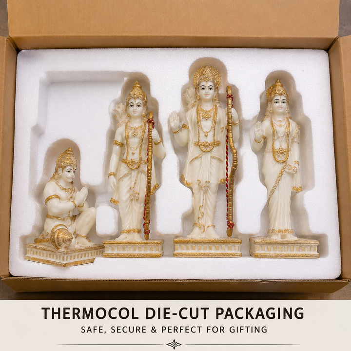 Ram Darbar Idol with Lord Ram, Sita, Laxman & Hanuman Murti Statue | 9 Inch Marble Finish Resin