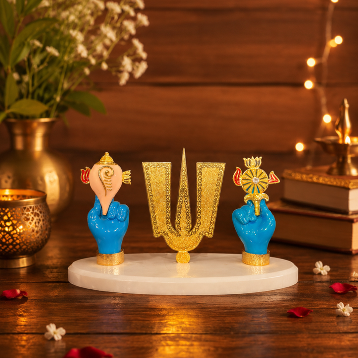 Tirupati Balaji Tilak with Hands of Shankha & Chakra on Stable Stone Base- Perfect for car Dashboard, Festival gifting, Diwali (Blue, Resin, Base- 7 inches, Height- 4 inches )