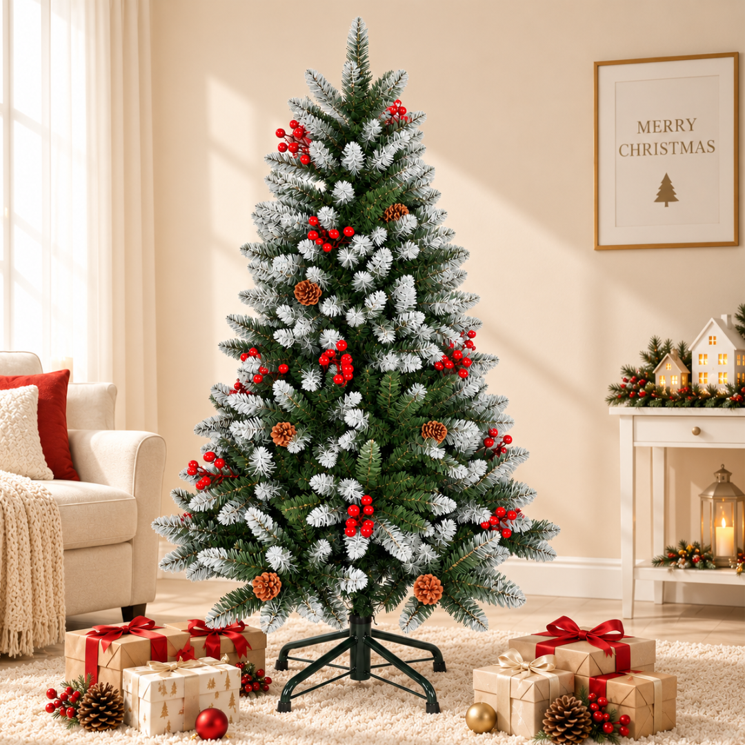 Artificial European Cherry Snow Pine Christmas Tree 5 Feet