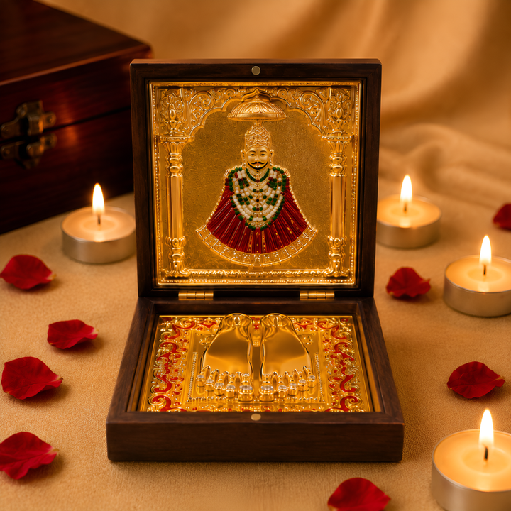 24KT Gold Plated Baba Khatu Shyam Idol with Charan Paduka