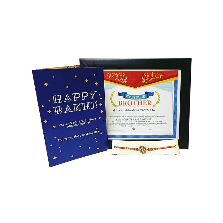 Rakhi Gift Combo Includes Brother Framed Certificate with Medal , Greeting and Rakhi