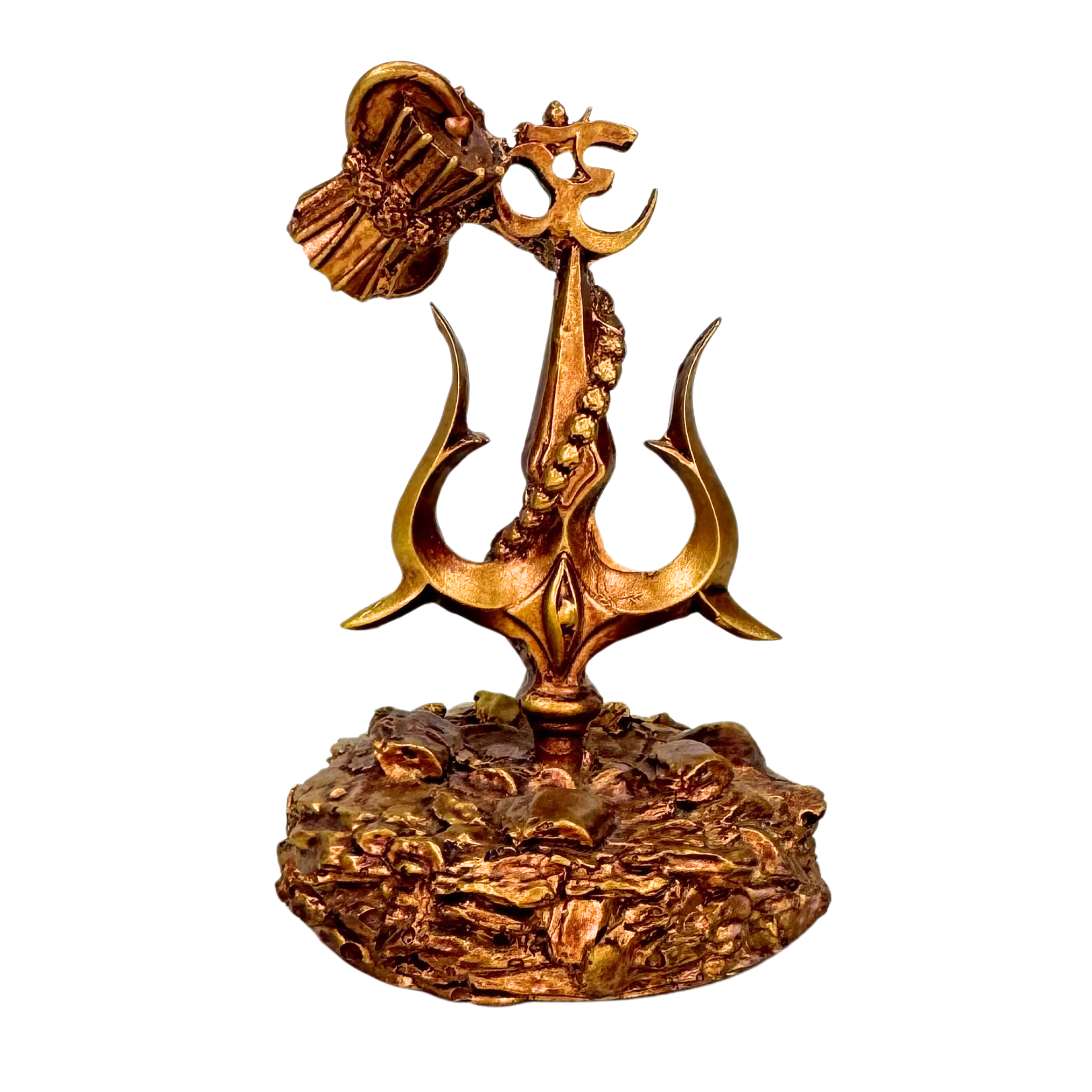 Car Dashboard Shiv Trishul with Damru Statue/Murti/Idol for Home Office Decor, Pooja, Diwali Gifts,  Wedding Gifts (11 x 6 cm) Copper Look