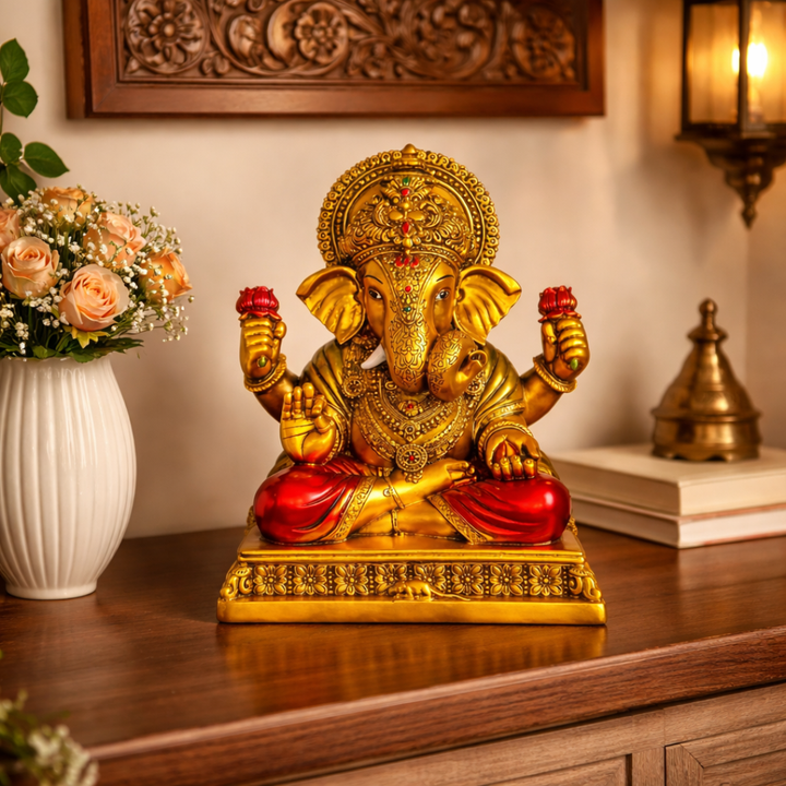 Big Brass Look Bhagwan Ganesha Idol for Home Décor & Mandir – 13 Inch Large
