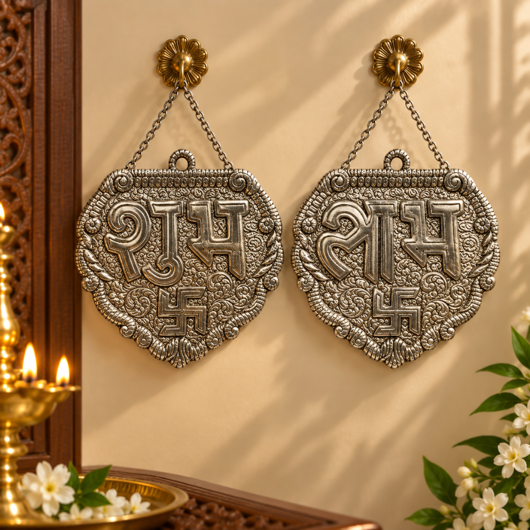 999 Silver Plated Shubh Labh Hanging Set in Premium Velvet Gift Box