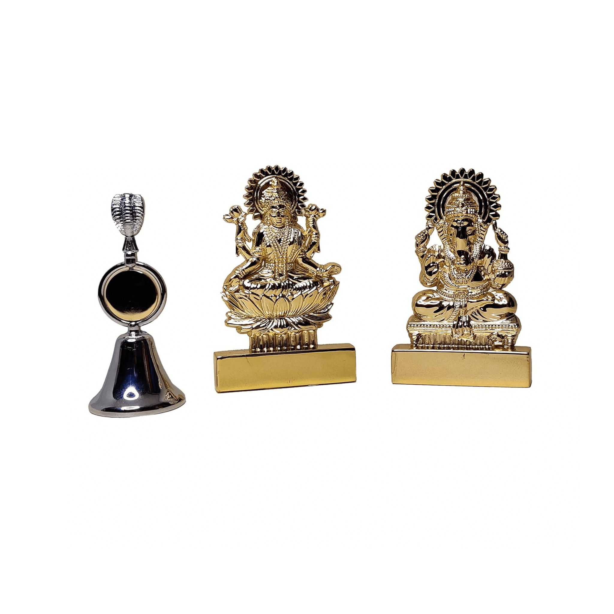 24 Karat Gold Plated Laxmi Ganesha Idol with Bell