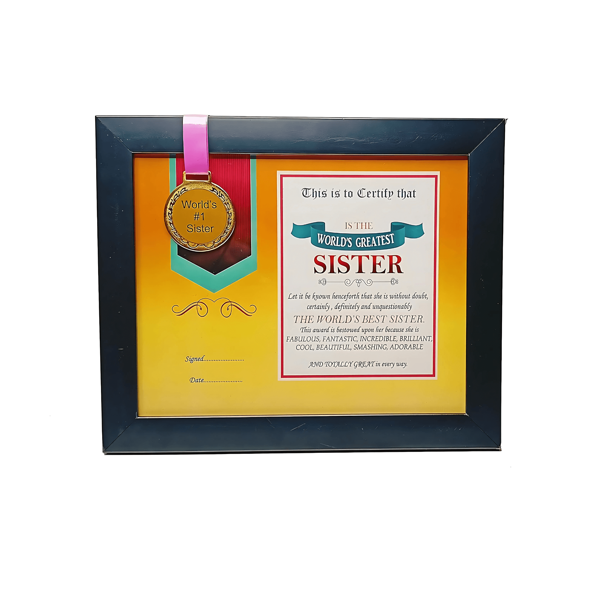 Evil Eye Bracelet, World's Best Sister Framed Certificate with Medal