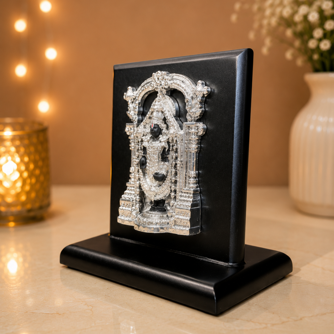 999 Silver Plated Tirupati Balaji Idol with MDF Base in Premium Gift Box ( 4 x 4 Inches)