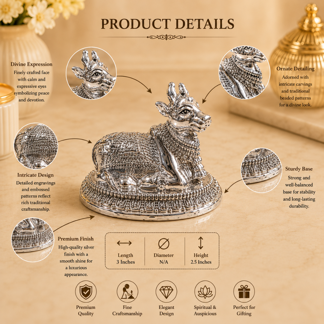 999 Silver Plated Nandi Idol