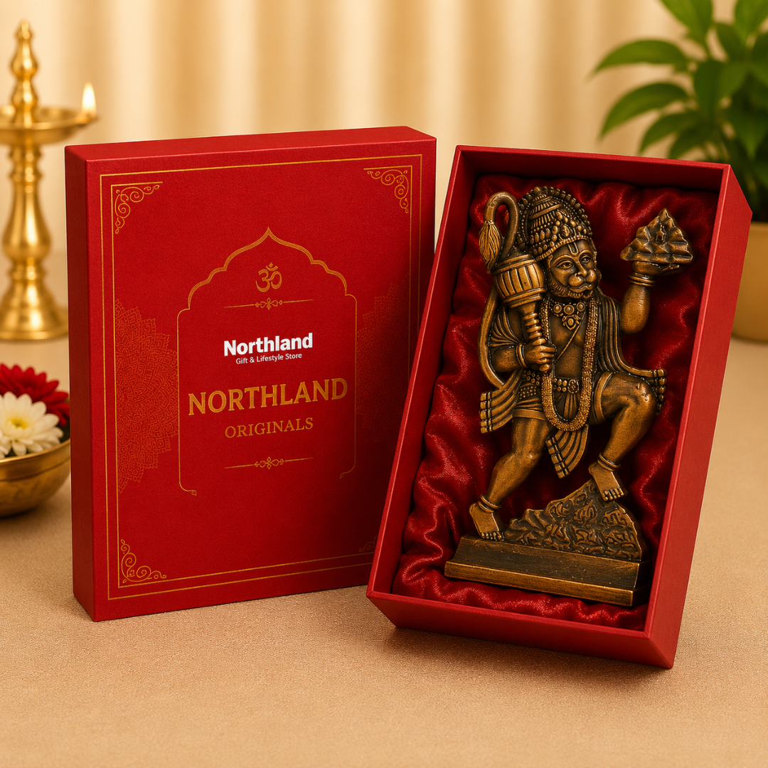 Hanuman Ji with Sanjeevani Parvat Idol in Gift Box -  Copper Finish