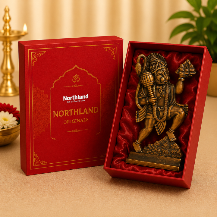 Hanuman Ji with Sanjeevani Parvat Idol in Gift Box -  Copper Finish