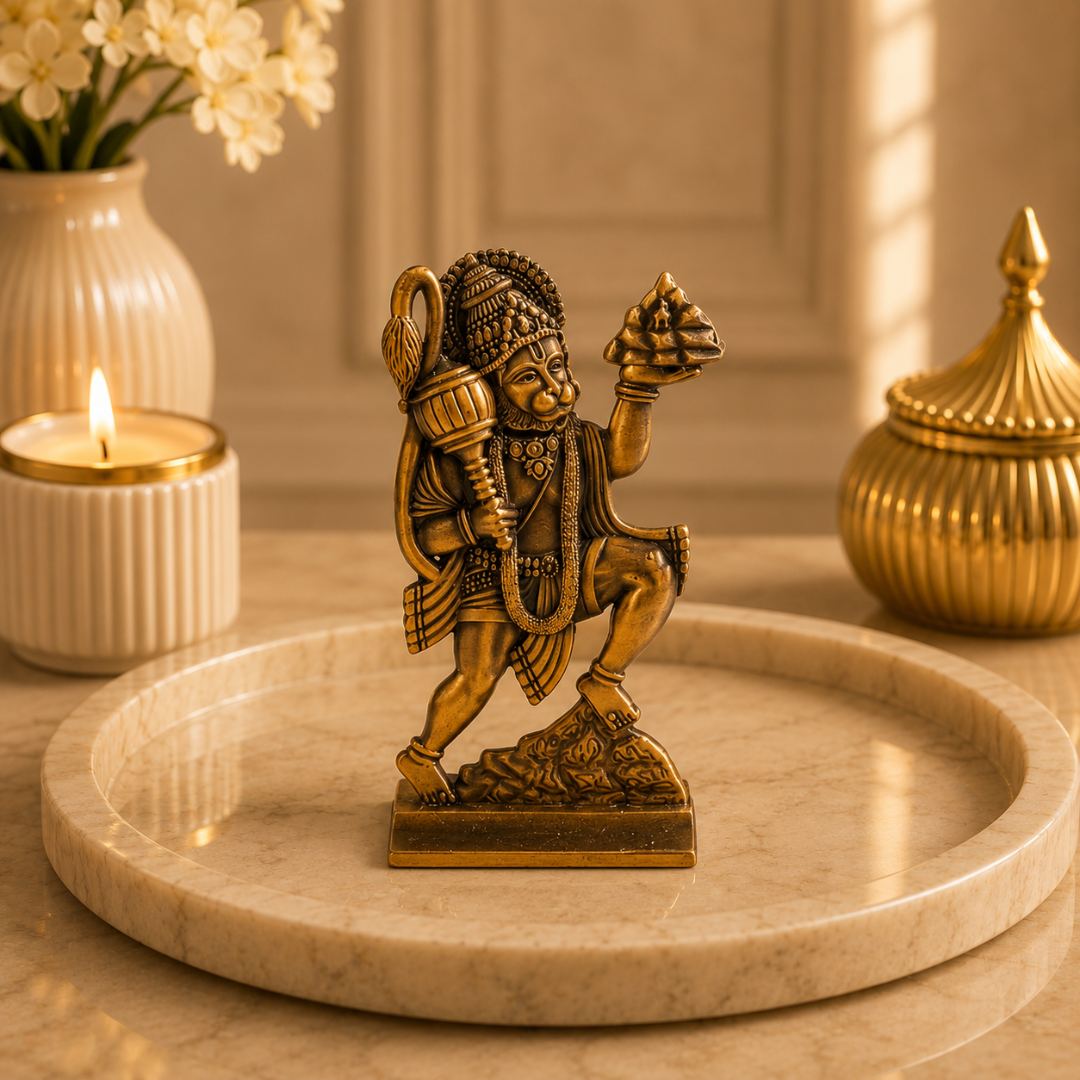 Hanuman Ji with Sanjeevani Parvat Idol in Gift Box -  Copper Finish