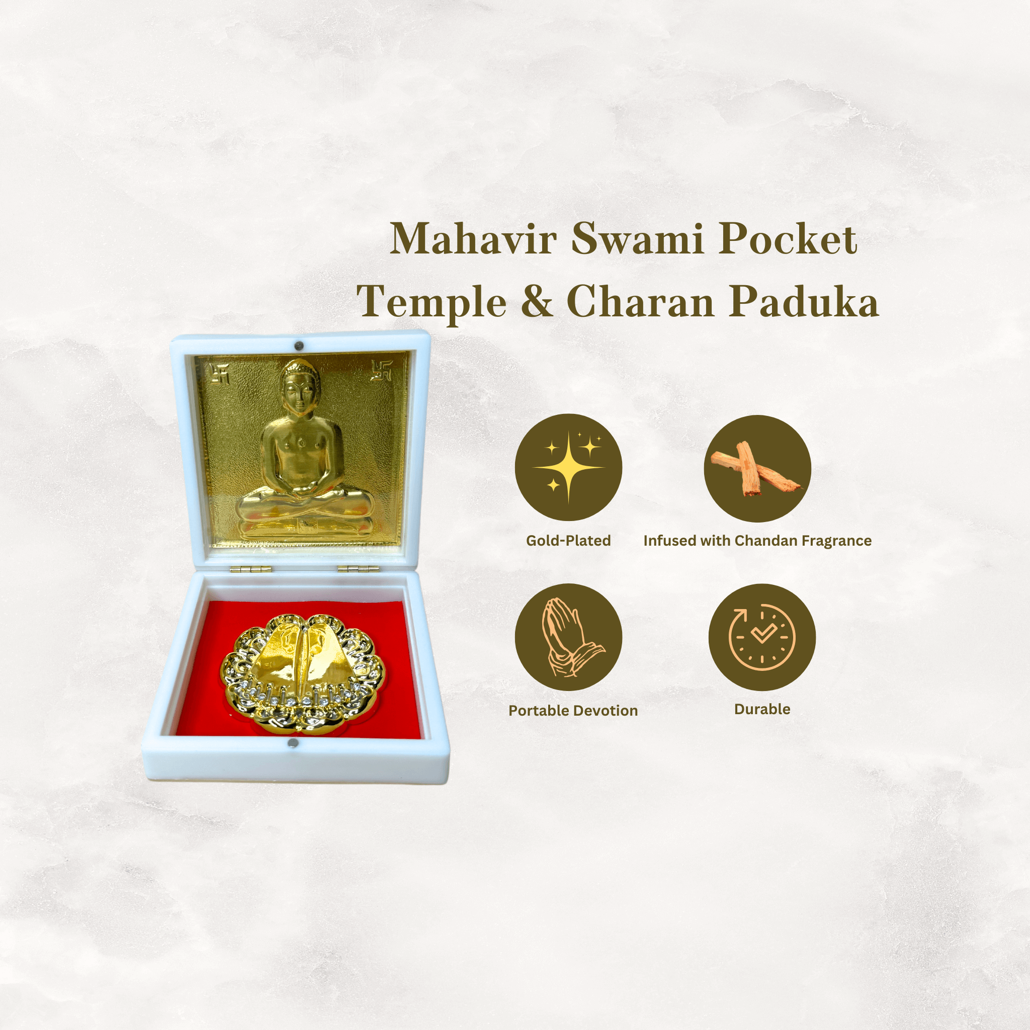 24KT Gold Plated Mahavir Swami Idol with Charan Paduka
