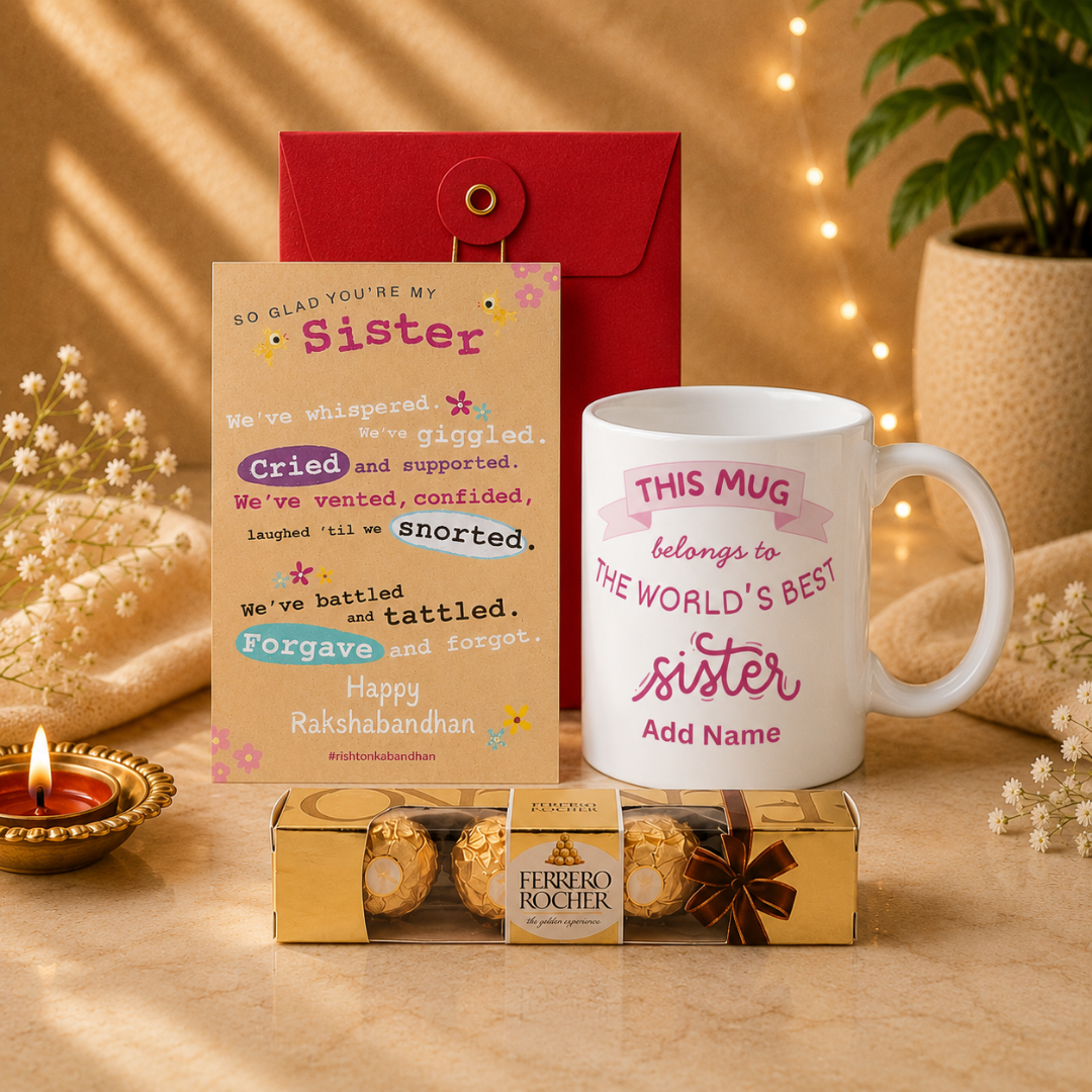 World Best Sister Coffee Mug with Happy Rakshabandhan Greeting Card, Rakhi Gifts Combo for Sister