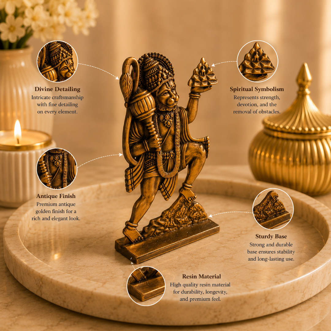 Hanuman Ji with Sanjeevani Parvat Idol in Gift Box -  Copper Finish