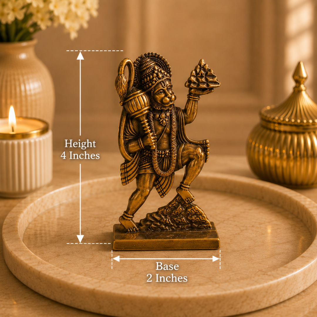 Hanuman Ji with Sanjeevani Parvat Idol in Gift Box -  Copper Finish