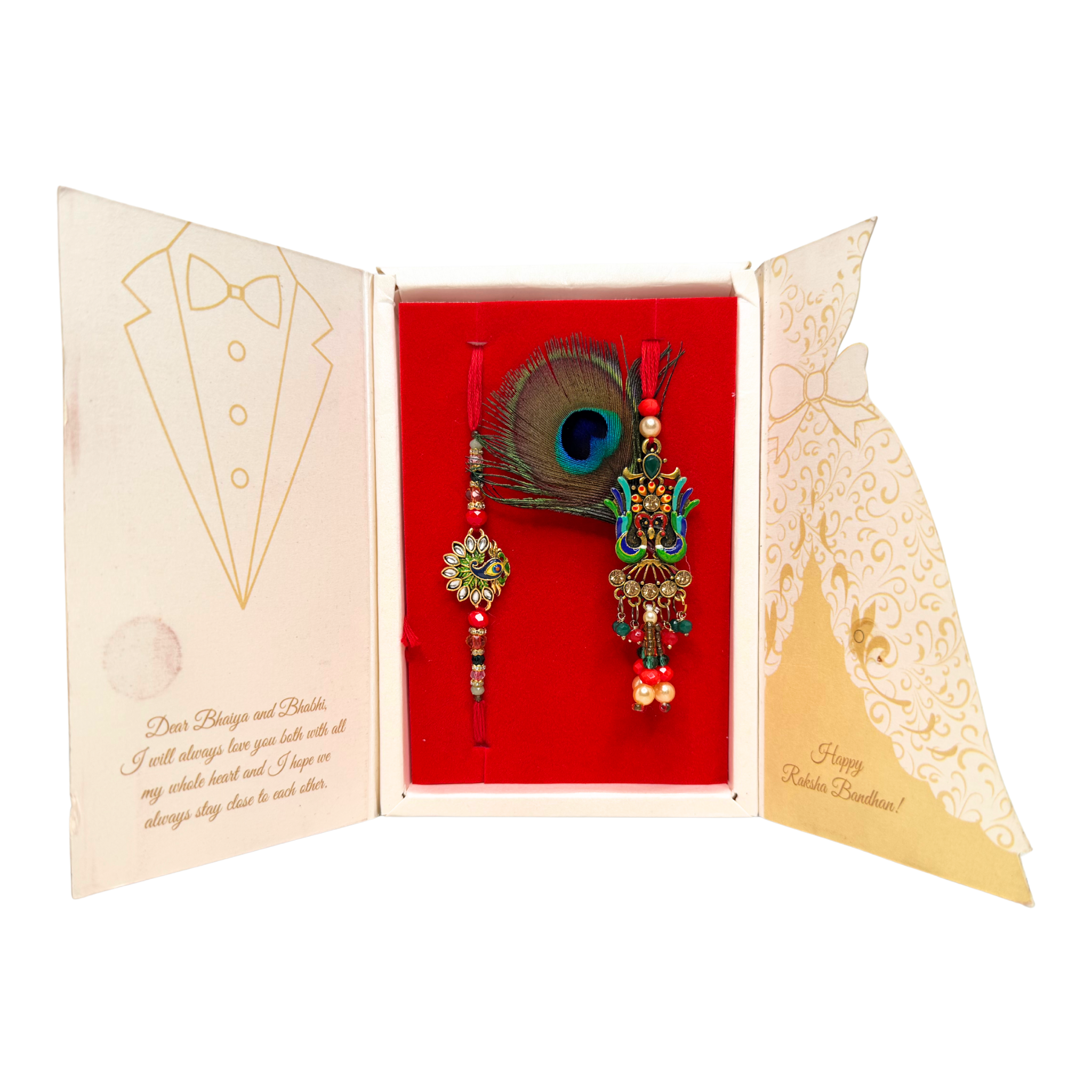 Bhaiya Bhabhi Gift Hamper Box with Greeting Card, Silver Tray , Bhaiya-Bhabhi Mug Set, Photo Frame, Rakhi & Lumba Set