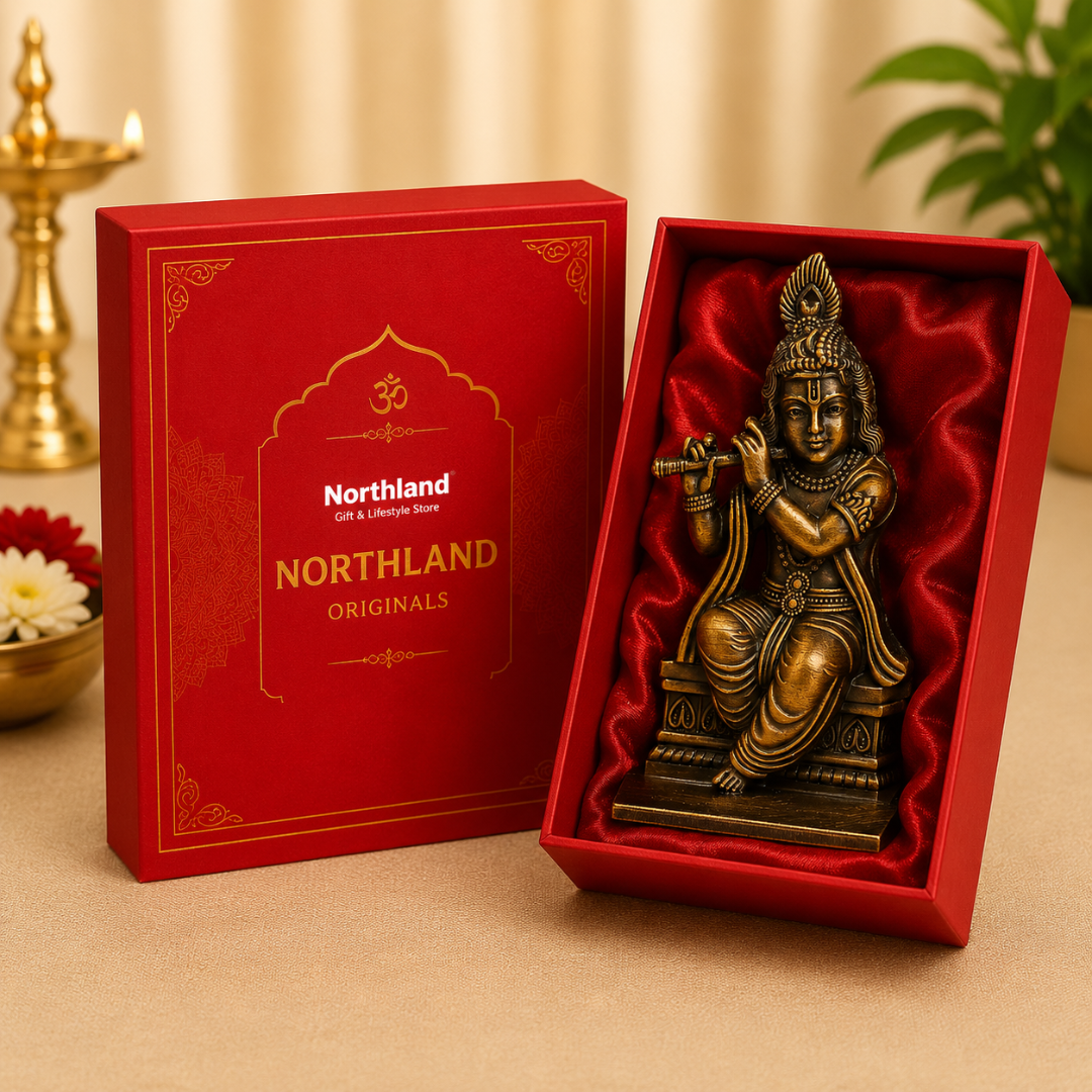 Vintage Copper Look Shri Krishna Murli Idol in Gift Box