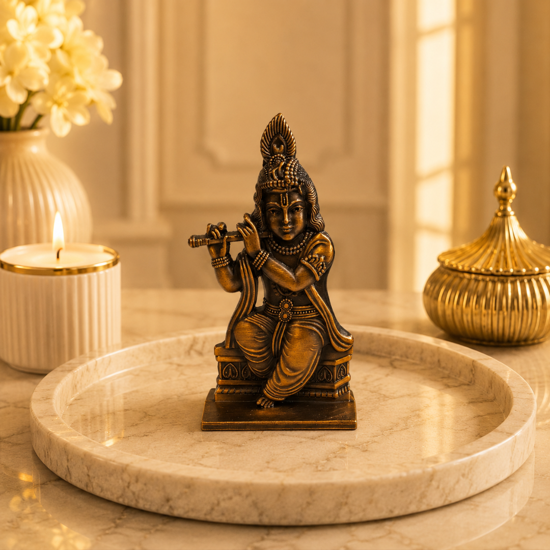 Vintage Copper Look Shri Krishna Murli Idol in Gift Box