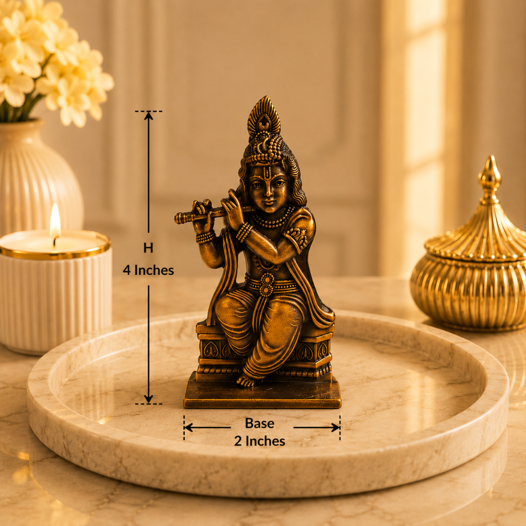 Vintage Copper Look Shri Krishna Murli Idol in Gift Box