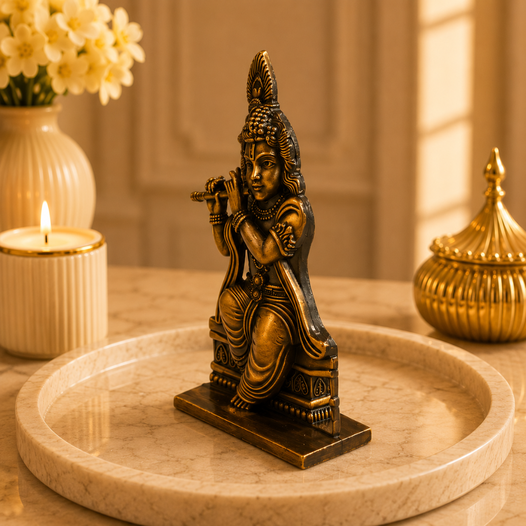 Vintage Copper Look Shri Krishna Murli Idol in Gift Box