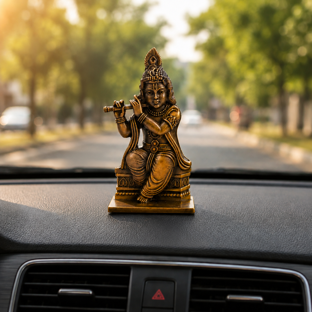 Vintage Copper Look Shri Krishna Murli Idol in Gift Box