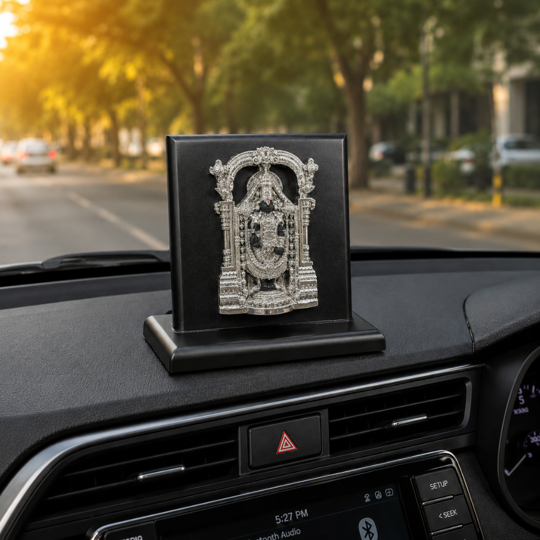 999 Silver Plated Tirupati Balaji Idol with MDF Base in Premium Gift Box ( 4 x 4 Inches)