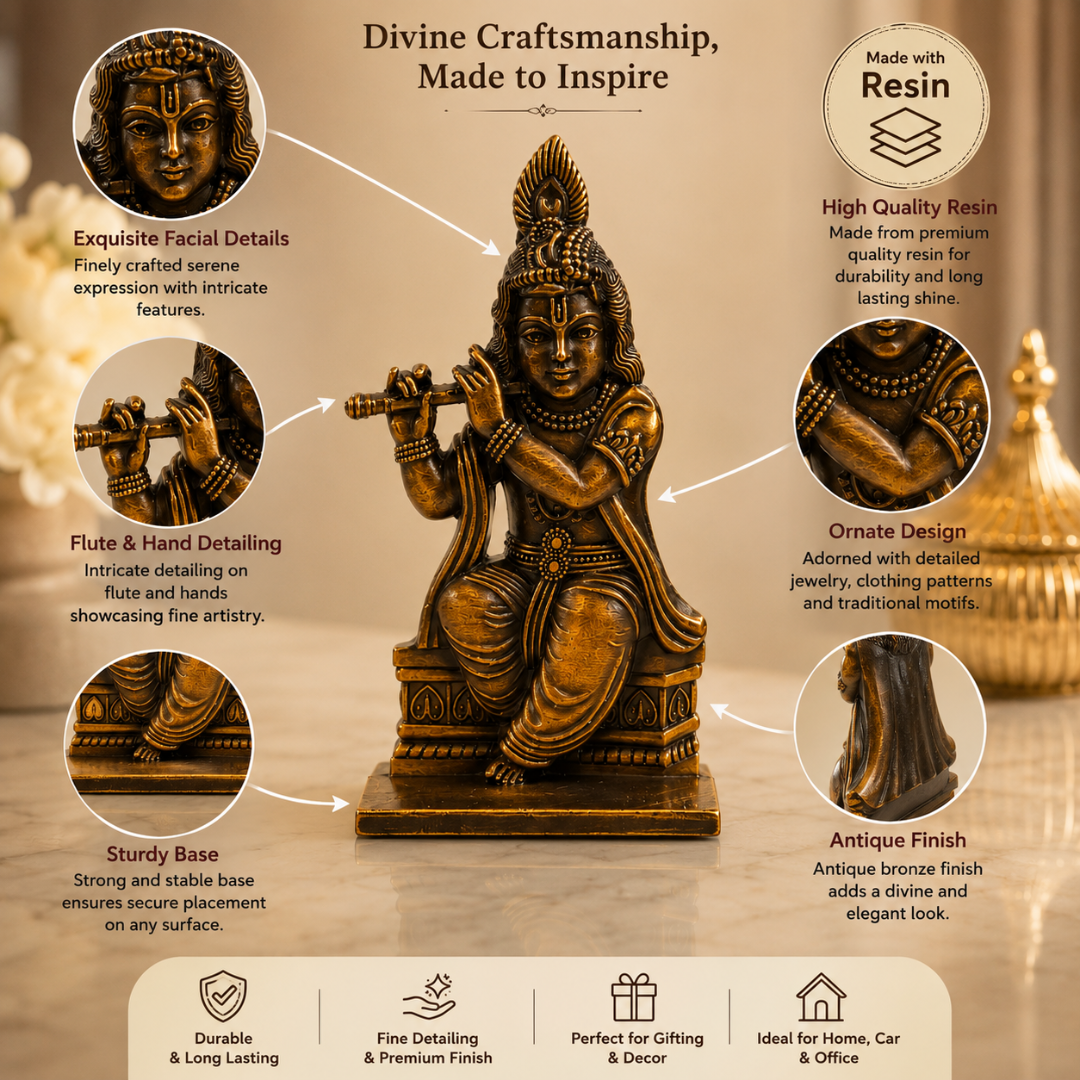 Vintage Copper Look Shri Krishna Murli Idol in Gift Box