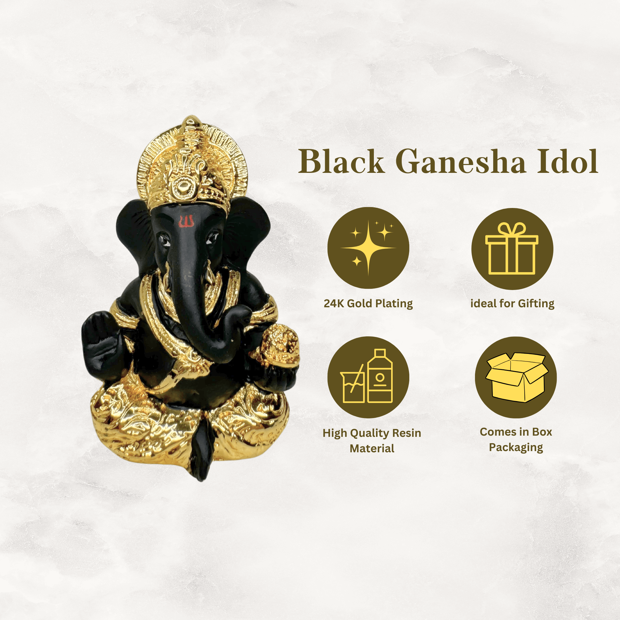 Ganesha 24KT Gold Plated Idol for Car Dashboard