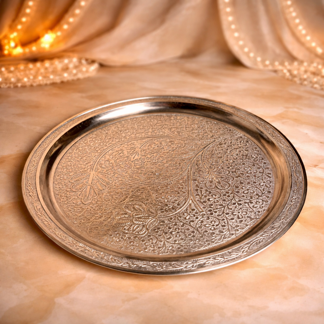Ultra Luxury Silver-Plated Gift Hamper in Velvet Box with Silver Plated Pooja Thali & 8 Mandir Essentials