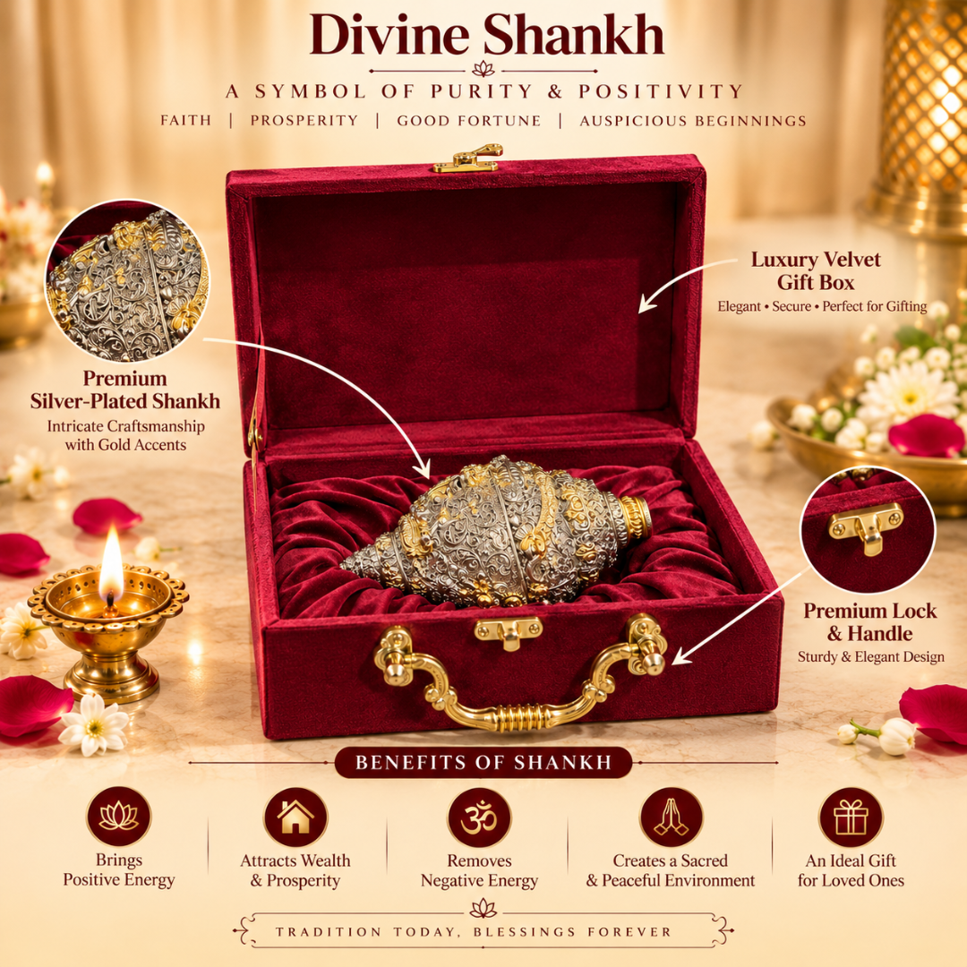 999 Silver Plated Ganesha Shankh 7 Inches in Premium Velvet Gift Box