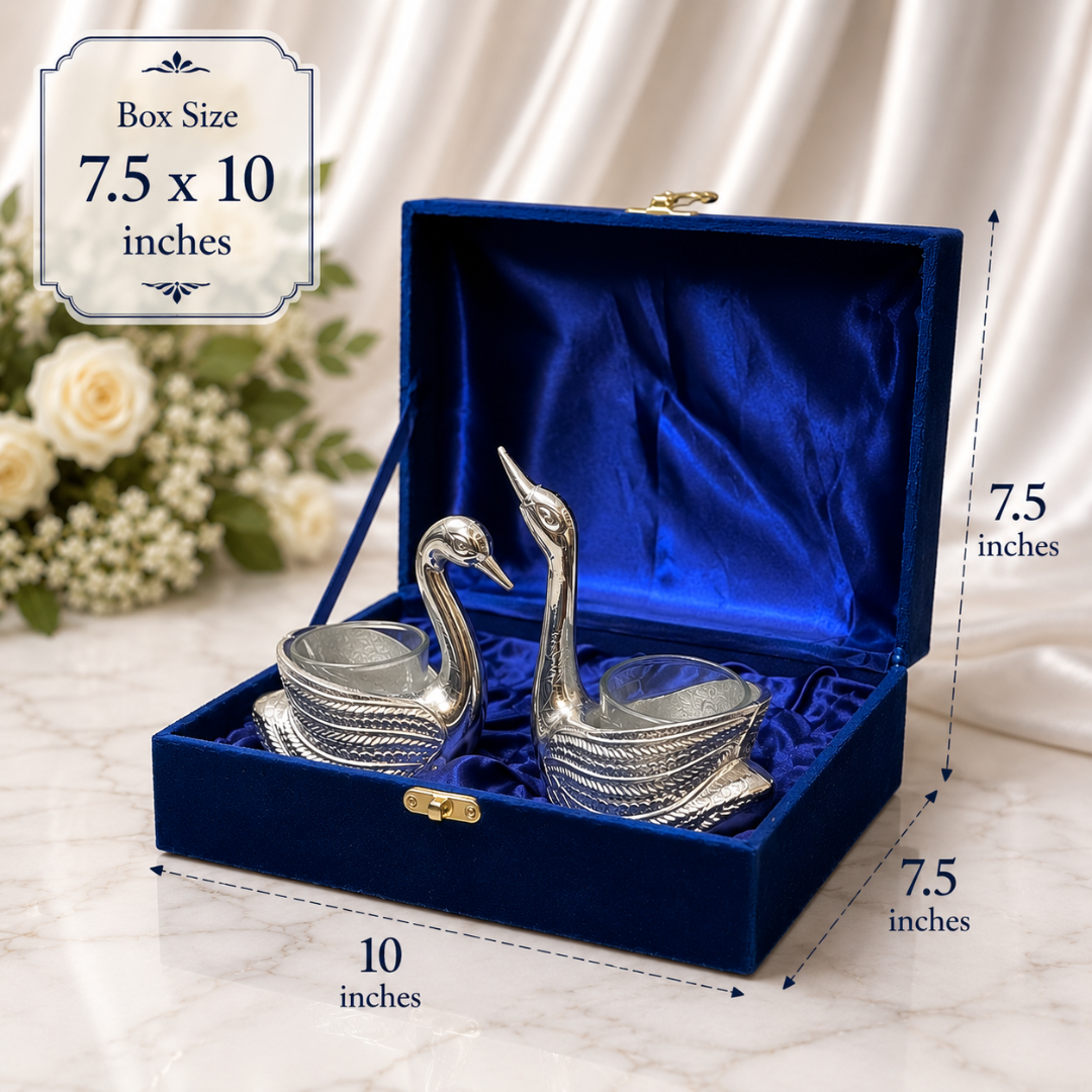 Silver-Plated Couple Swan Candle Holder Hamper with Velvet Gift Box