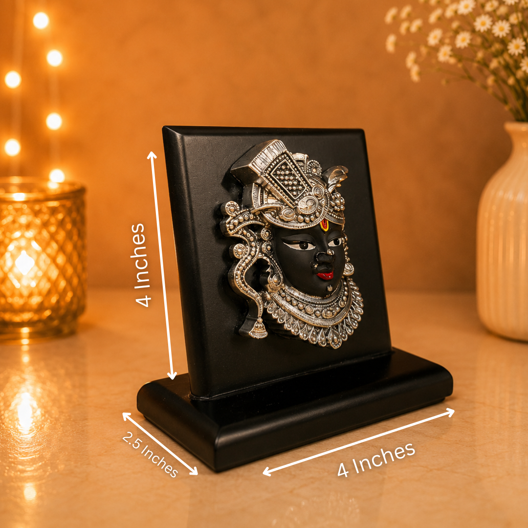 999 Silver Plated Shreenath Ji Idol with MDF Base in Gift Box (4 x 4 Inches)
