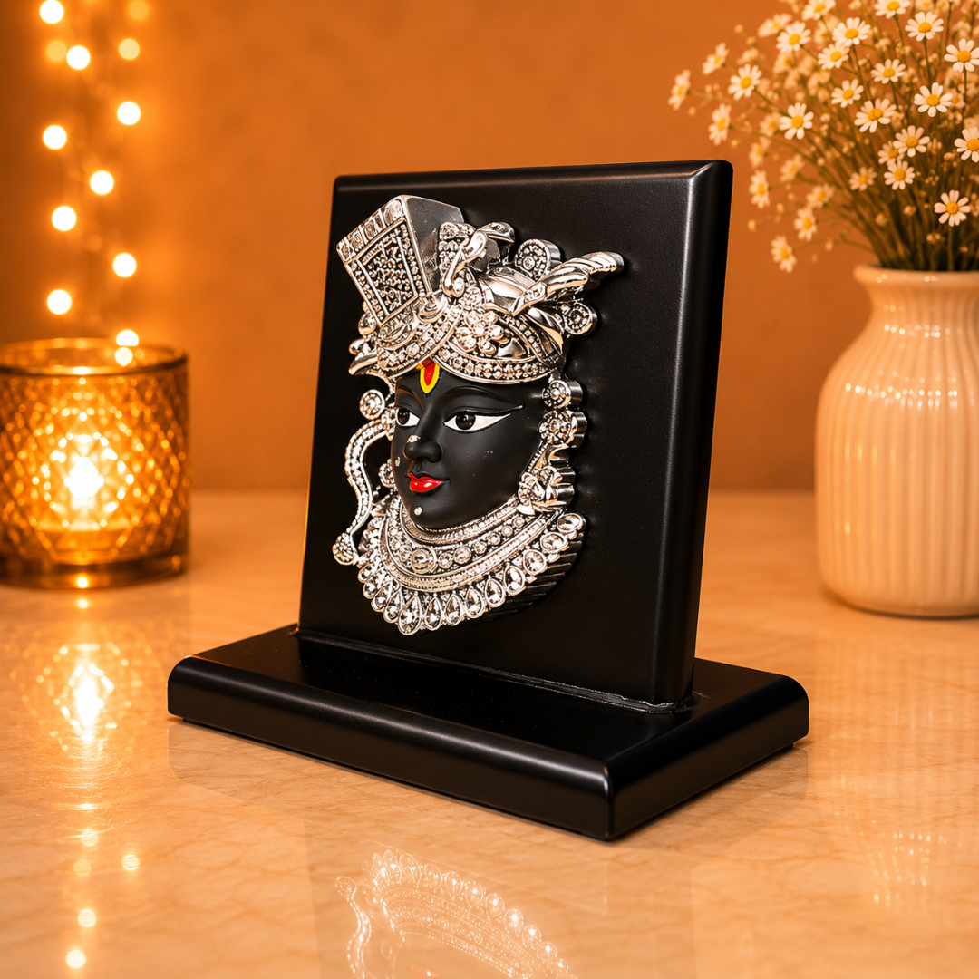 999 Silver Plated Shreenath Ji Idol with MDF Base in Gift Box (4 x 4 Inches)