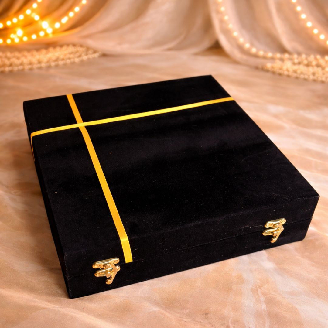 Ultra Luxury Silver-Plated Gift Hamper in Velvet Box with Silver Plated Pooja Thali & 8 Mandir Essentials