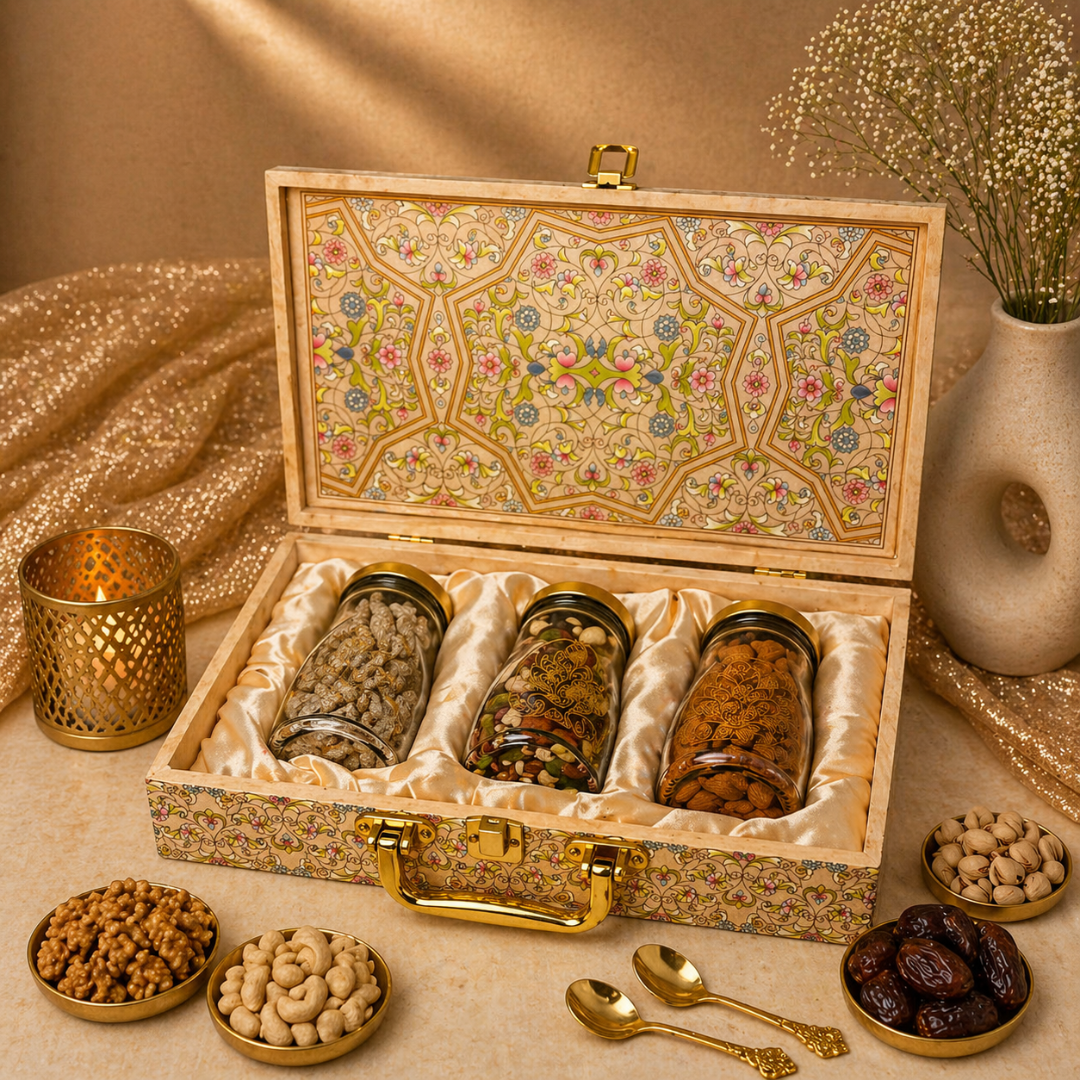 Dry Fruits Corporate Gift Hamper with 3 Jars - Roasted Almonds, Pan Kishmish & Breakfast Mix)