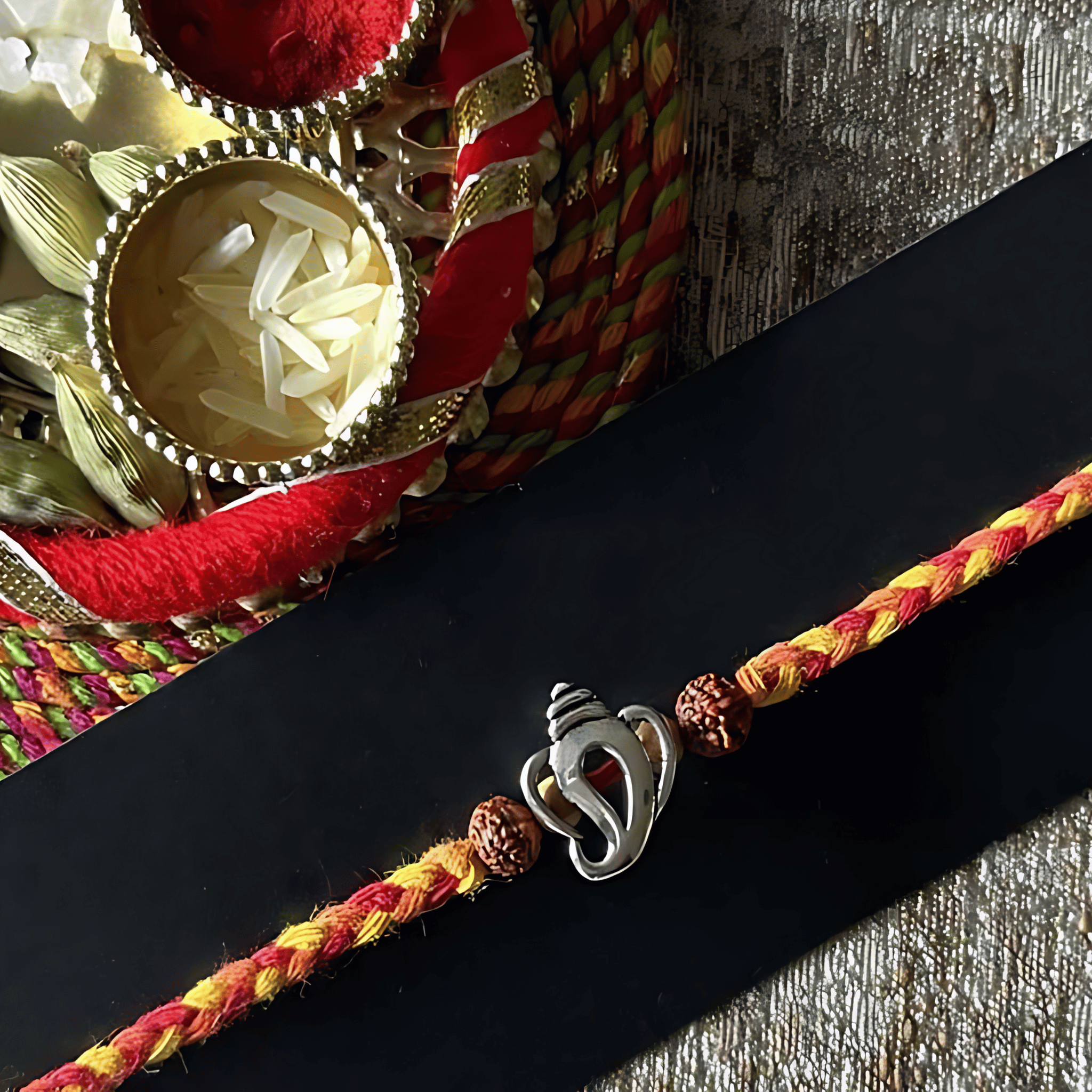 Ganesha Rudraksh Silver Rakhi Gift Combo