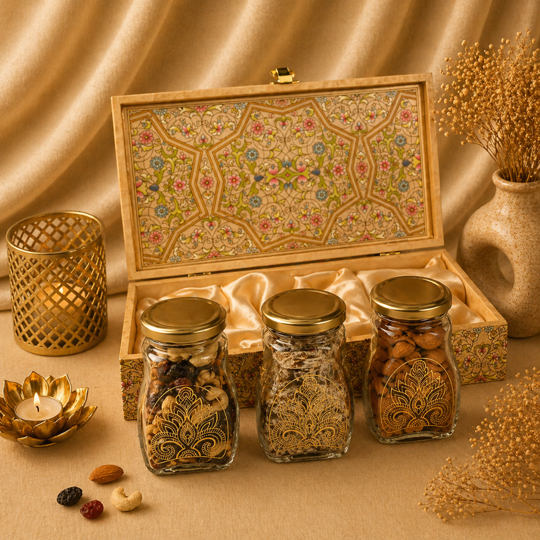 Dry Fruits Corporate Gift Hamper with 3 Jars - Roasted Almonds, Pan Kishmish & Breakfast Mix)