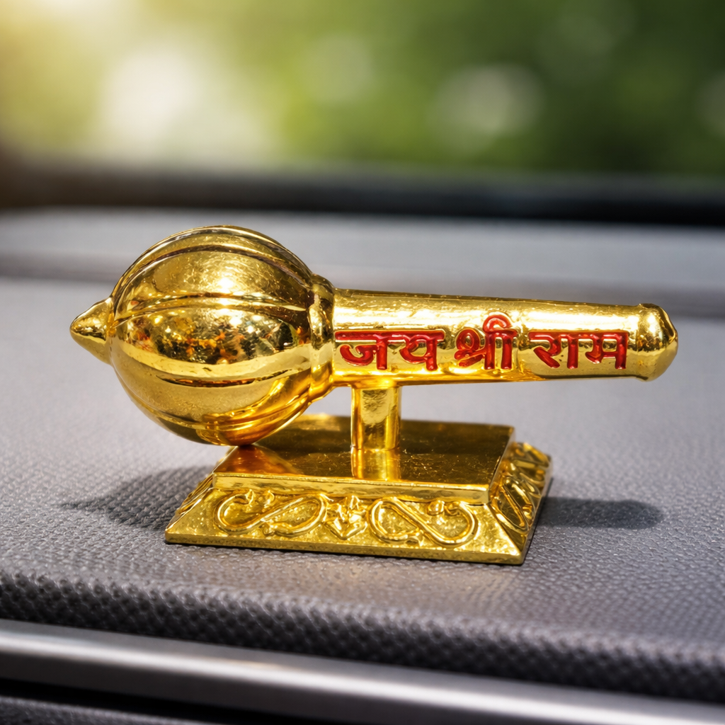 Lord Hanuman Ji Metal Gada with Jai Shree Ram Engraving Idol - Gold  (Size 8 × 3  × 3.5 cm)