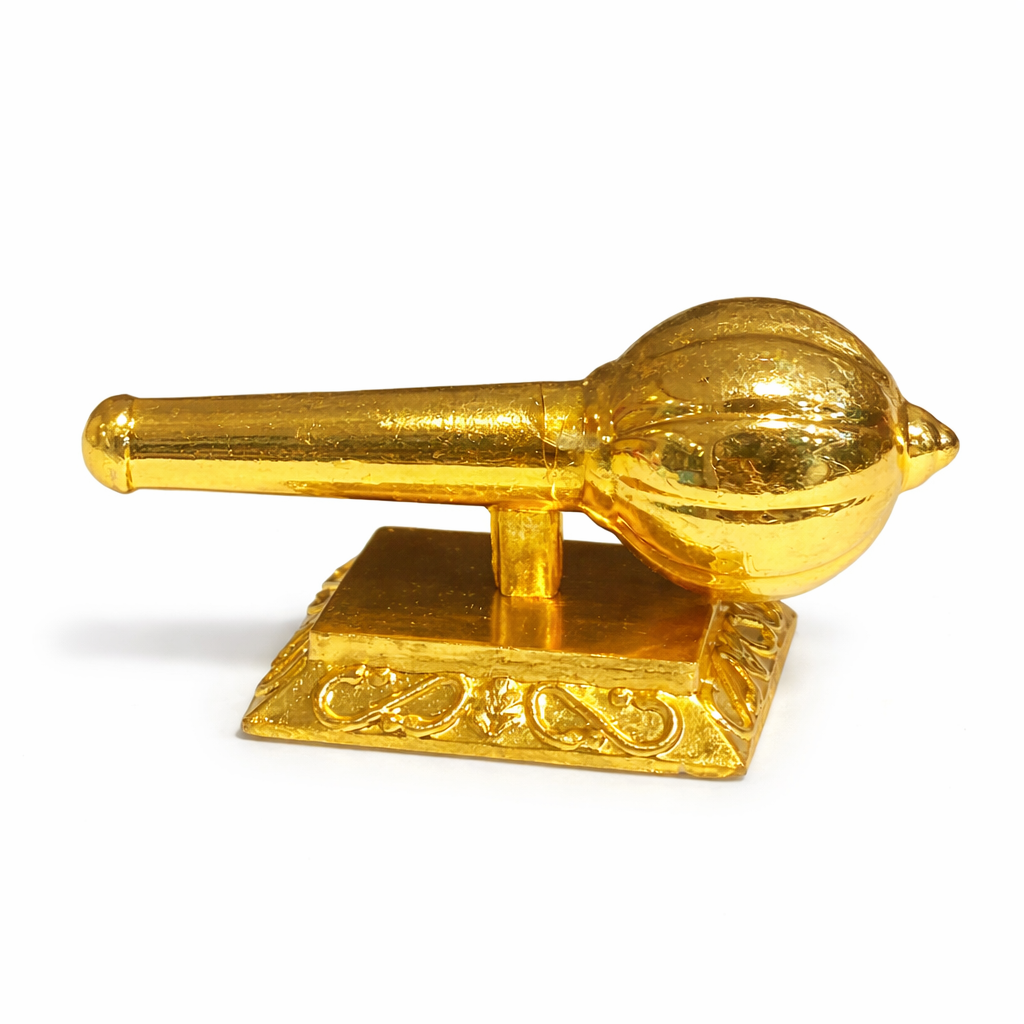 Lord Hanuman Ji Metal Gada with Jai Shree Ram Engraving Idol - Gold  (Size 8 × 3  × 3.5 cm)